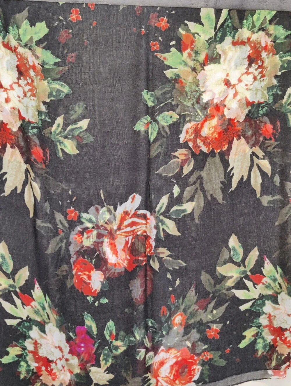 Naturally Knotty 100% Modal Oversized Floral Scarf Wrap Black Red 42x78